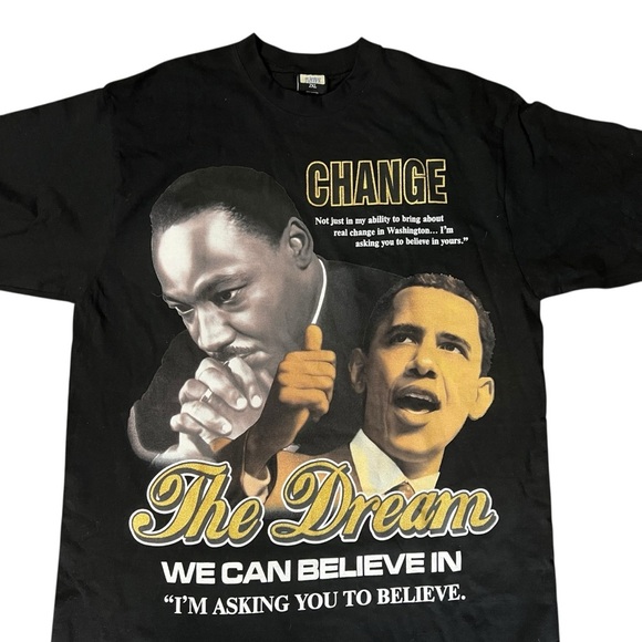 Justee MLK Barack Obama Change Dream Tee T Shirt Black Y2K Vote - Picture 5 of 8